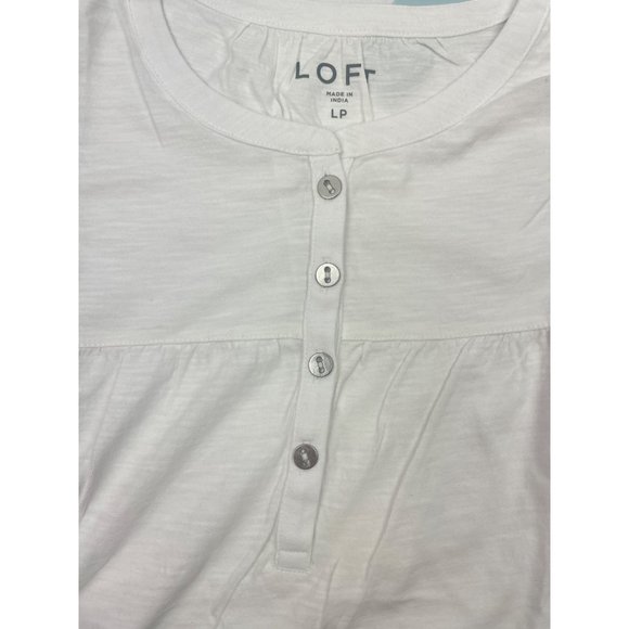 LOFT Women Petite Eyelet Flutter Henley Mixed Media Top L - Picture 12 of 14